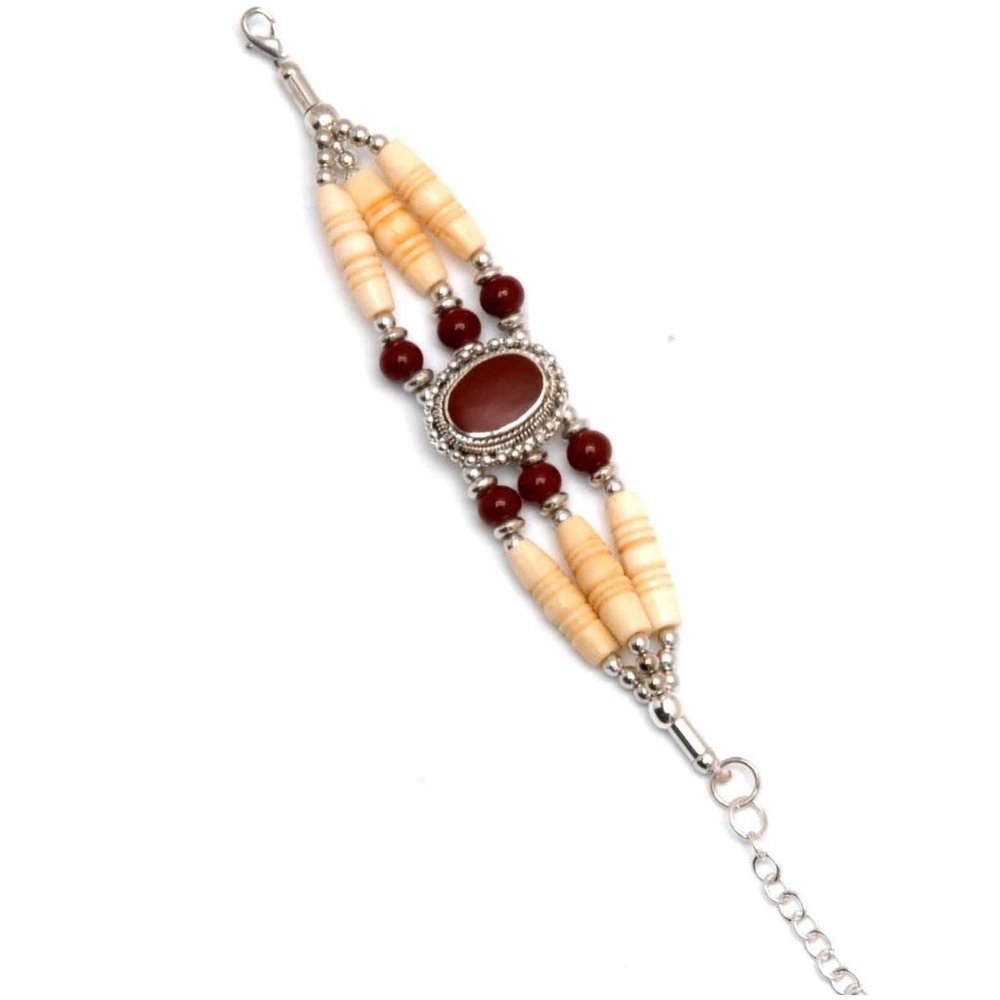 Buffalo Bone Bracelet Beaded Agate Stone Tribal Native American Bracelet Brown